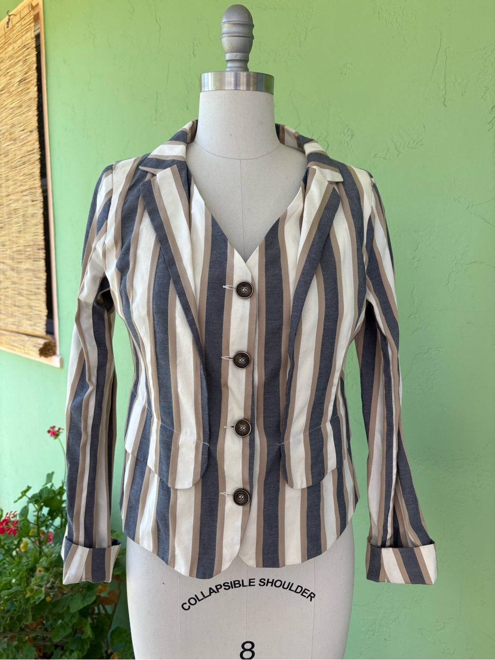 Vintage Lilith Striped beige, grey and Cream Women's Tailored Blazer
